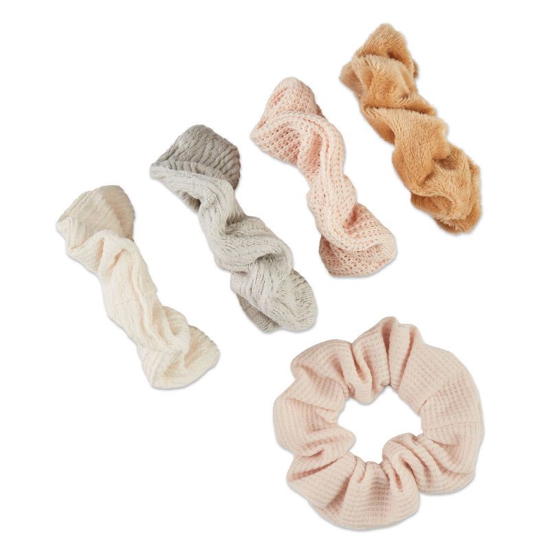 slide 4 of 6, scunci scünci No Damage Mixed Texture Scrunchies - Peach Tones - All Hair - 5pcs, 5 ct