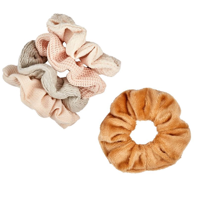 slide 5 of 6, scunci scünci No Damage Mixed Texture Scrunchies - Peach Tones - All Hair - 5pcs, 5 ct