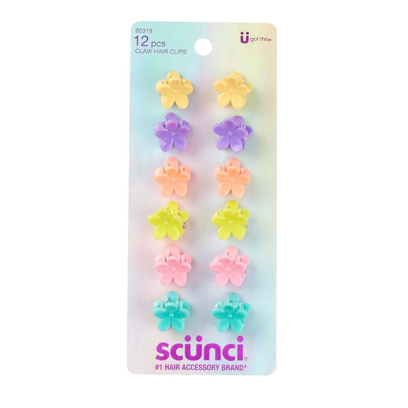 slide 1 of 5, scunci scünci Kids Floral Shaped Mini Claw Clips - Pastels -12pcs, 12 ct