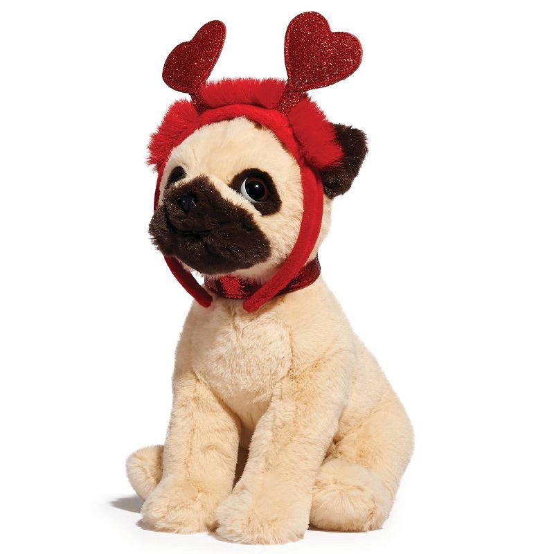 slide 5 of 9, FAO Schwarz 12" Sparklers Toy Plush Pug with Removable Red Heart Boppers, 1 ct