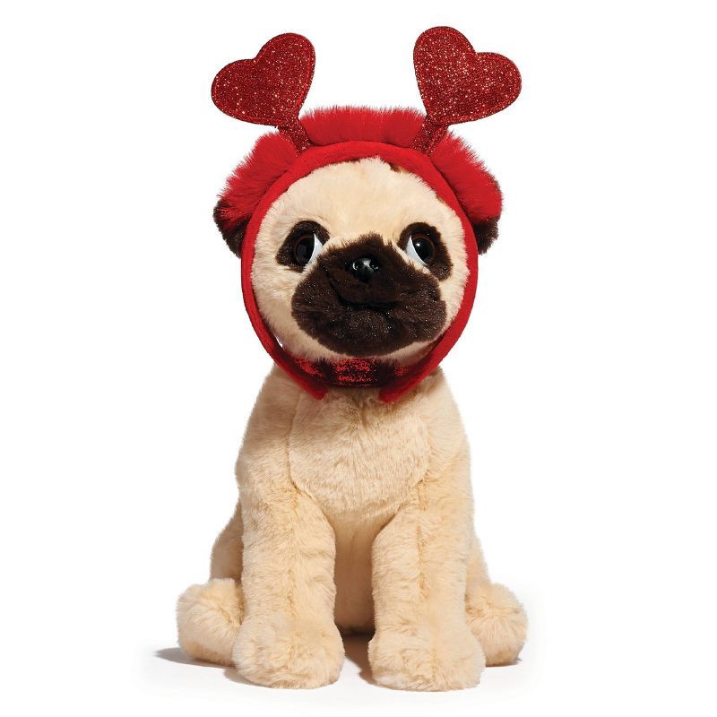slide 6 of 9, FAO Schwarz 12" Sparklers Toy Plush Pug with Removable Red Heart Boppers, 1 ct