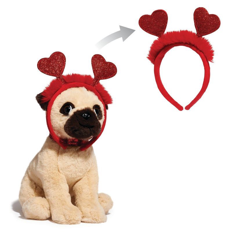 slide 9 of 9, FAO Schwarz 12" Sparklers Toy Plush Pug with Removable Red Heart Boppers, 1 ct