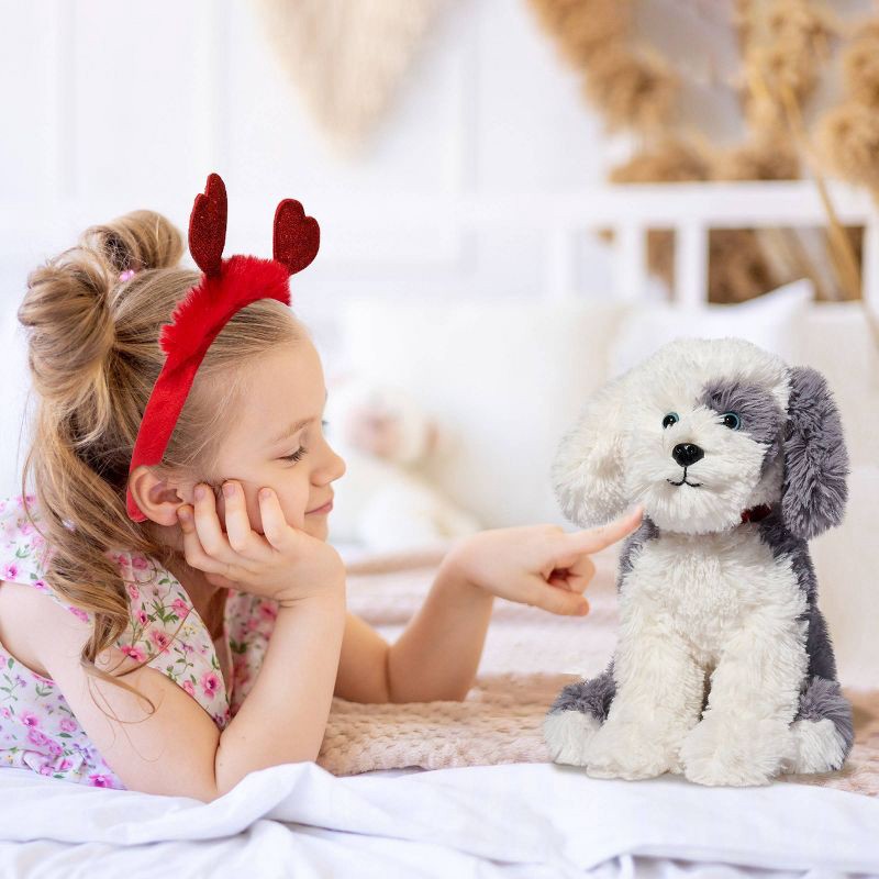 slide 2 of 10, FAO Schwarz 12" Sparklers Toy Plush Sheep Dog with Removable Red Heart Boppers, 1 ct