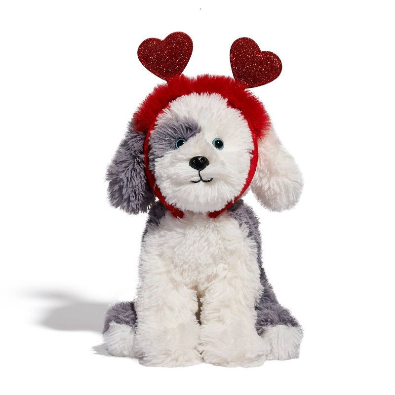 slide 3 of 10, FAO Schwarz 12" Sparklers Toy Plush Sheep Dog with Removable Red Heart Boppers, 1 ct