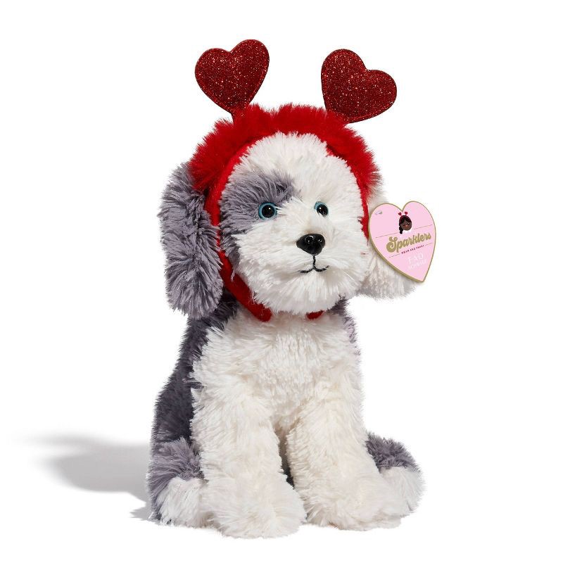 slide 1 of 10, FAO Schwarz 12" Sparklers Toy Plush Sheep Dog with Removable Red Heart Boppers, 1 ct