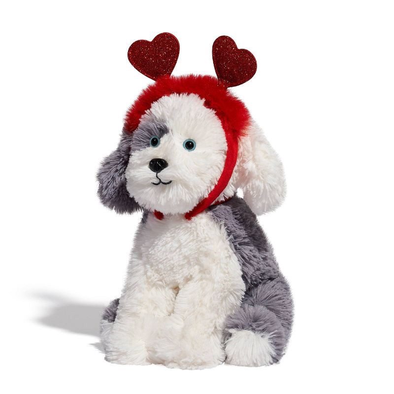 slide 5 of 10, FAO Schwarz 12" Sparklers Toy Plush Sheep Dog with Removable Red Heart Boppers, 1 ct