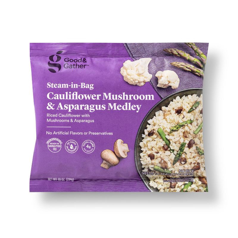 slide 1 of 3, Frozen Riced Cauliflower Mushroom and Asparagus Medley - 10oz - Good & Gather™, 10 oz