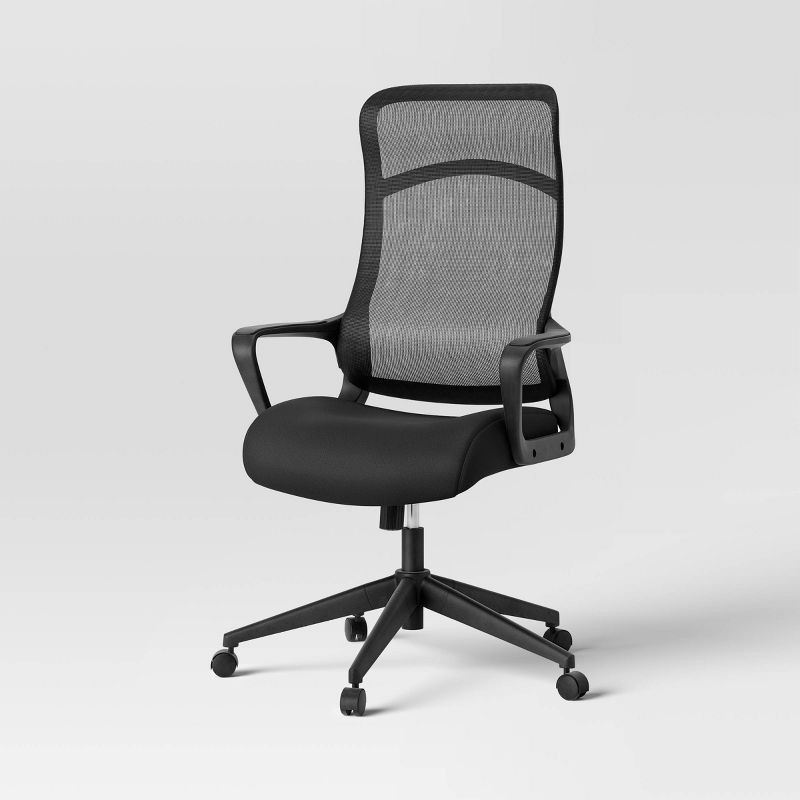 slide 1 of 7, Comfort Office Chair Black - Room Essentials™: Ergonomic, Adjustable, Mesh Back, 5-Wheel Base, 1 ct