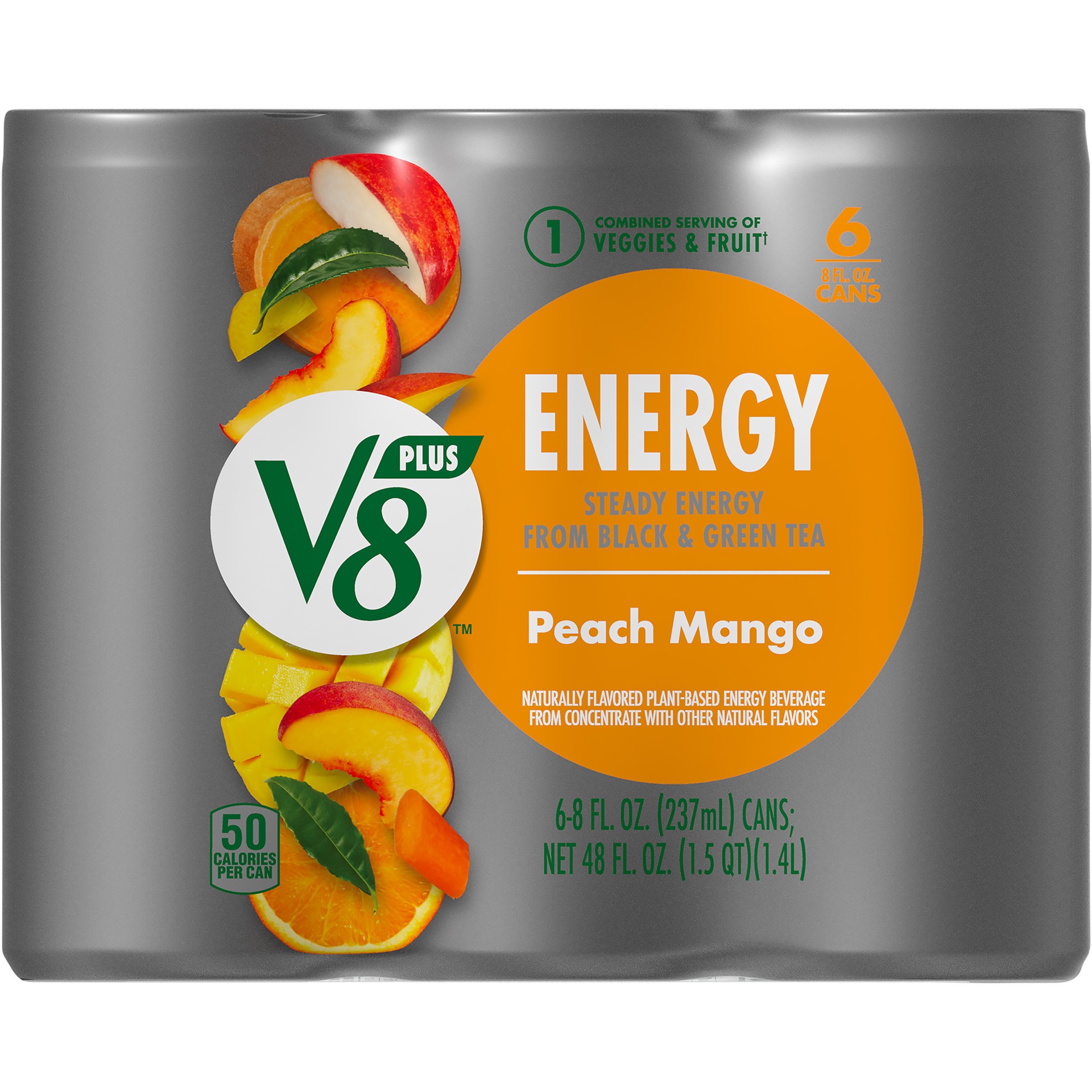 slide 2 of 5, V8 Peach Mango Juice Energy Drink, 48 fl oz