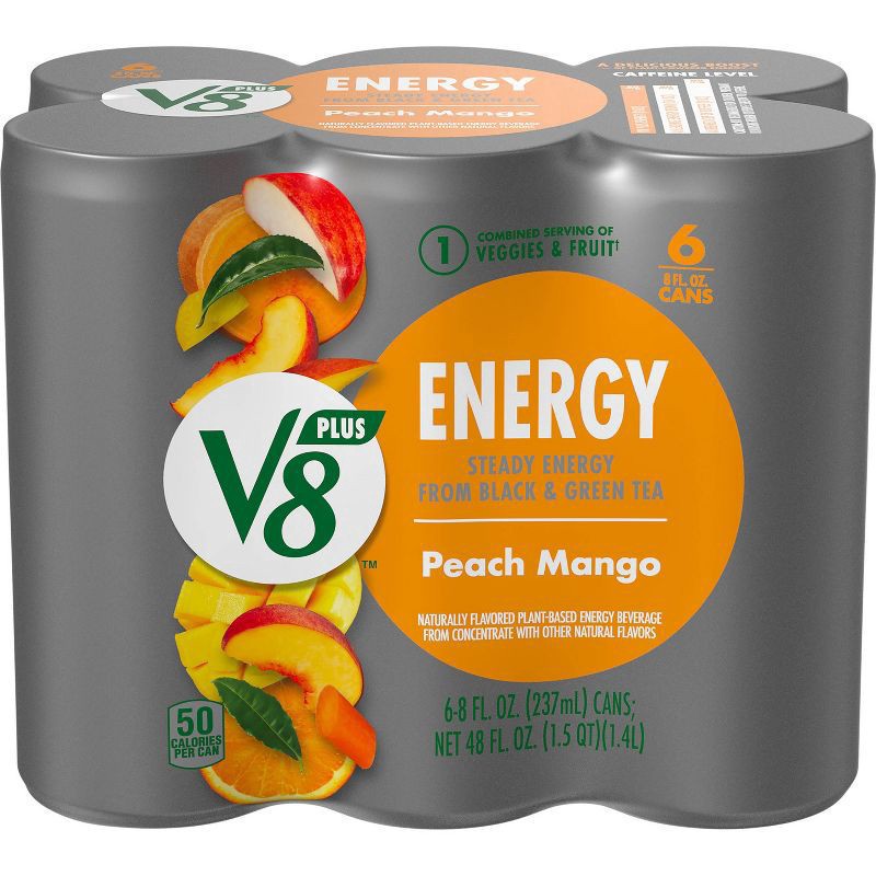 slide 1 of 5, V8 Peach Mango Juice Energy Drink, 48 fl oz