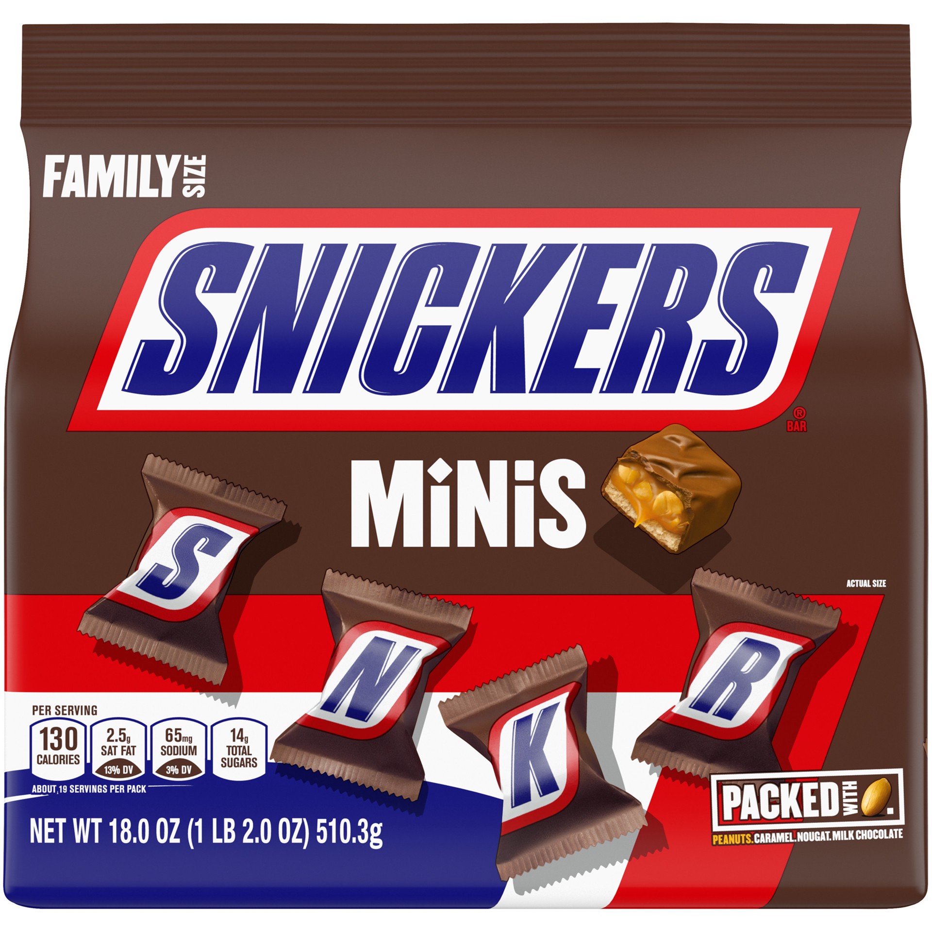 slide 1 of 8, SNICKERS Minis Size Milk Chocolate Candy Bars, Family Size, 18.0 oz Bag, 18 oz
