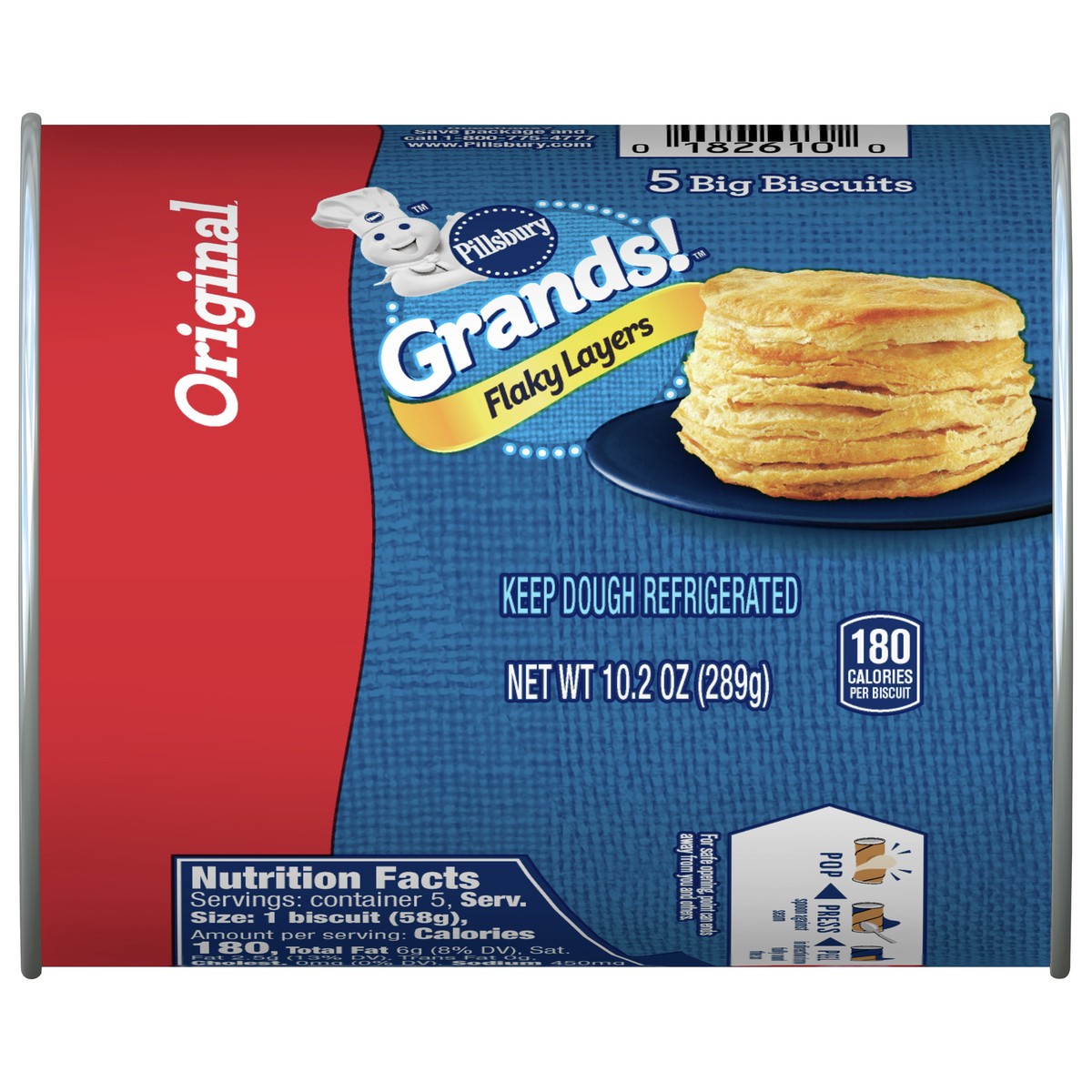 slide 1 of 9, Grands! Flaky Layers Biscuits, Original, 5 ct., 10.2 oz., 5 ct