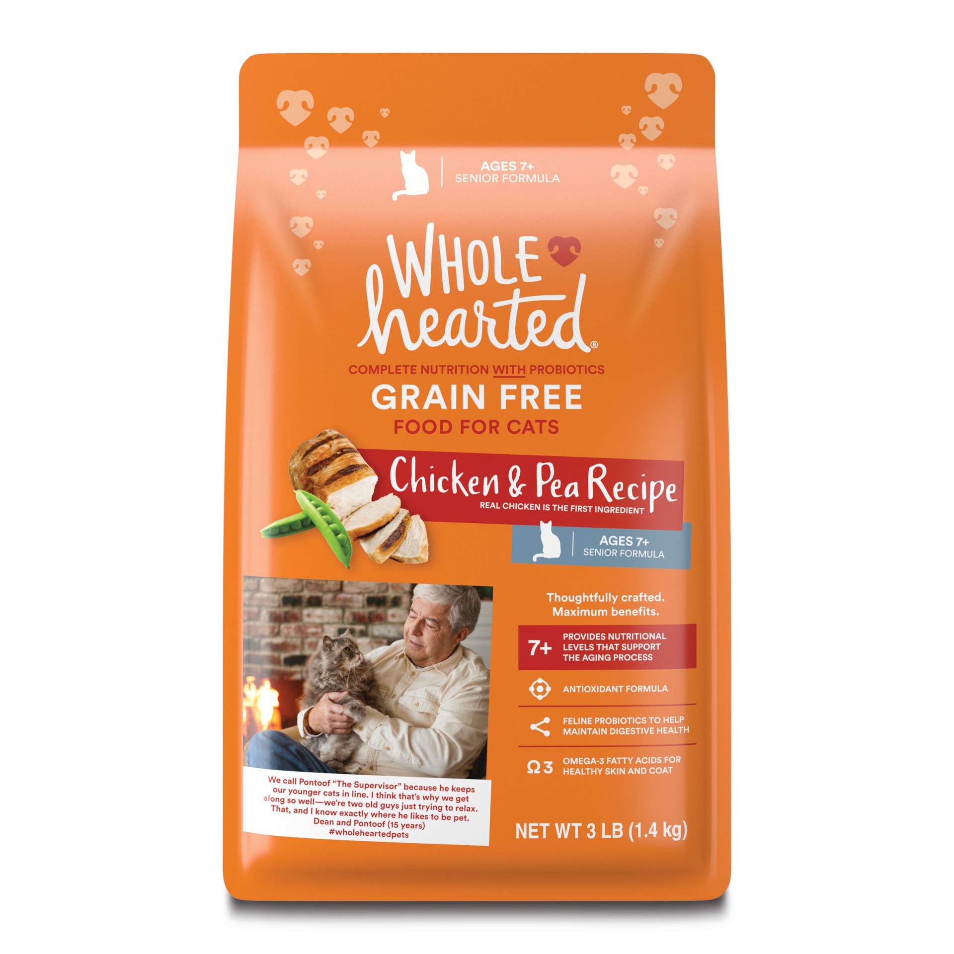 slide 1 of 1, WholeHearted Grain Free Senior Chicken Recipe Dry Cat Food, 3 lbs., 1 ct