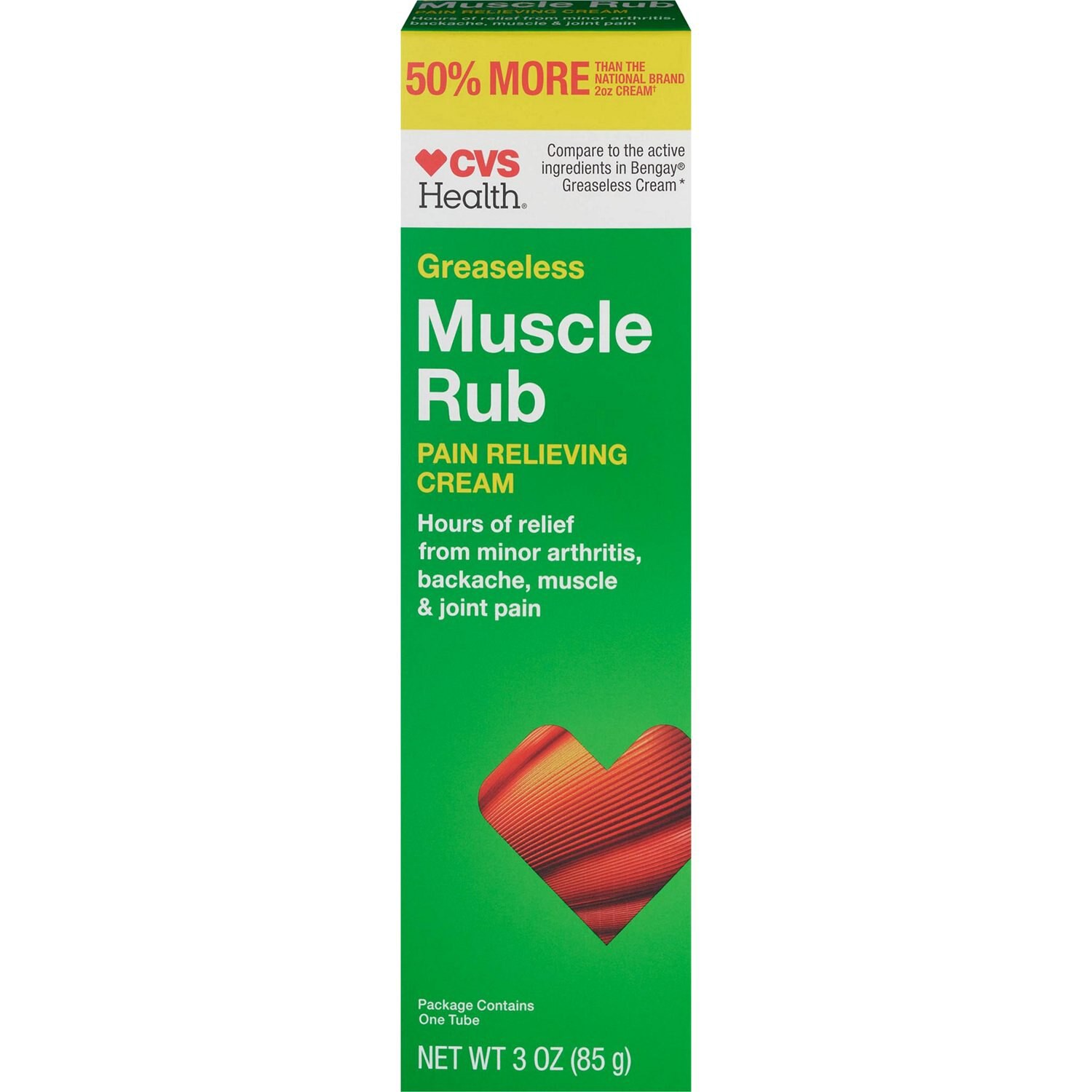 slide 1 of 7, CVS Health Greaseless Muscle Rub Pain Relieving Cream, 3 Oz, 1 ct