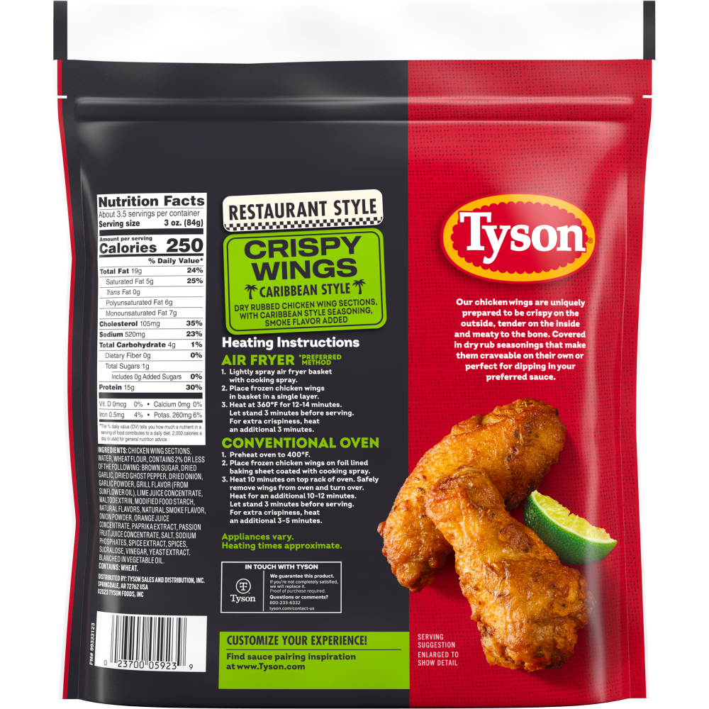 slide 2 of 2, Tyson Frozen Caribbean Style Crispy Wings, 16 oz, 453.59 g