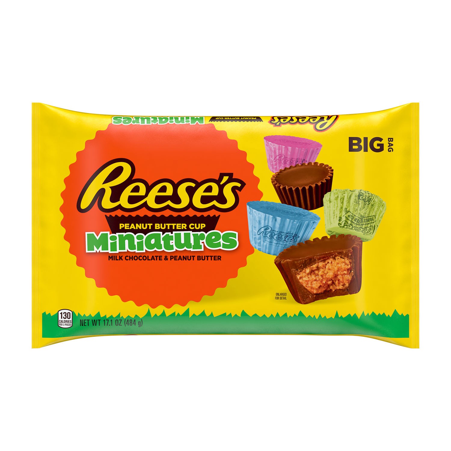 slide 1 of 3, Reese's Miniatures Milk Chocolate Peanut Butter Cups, Easter Candy Bag, 17.1 oz, 17.1 oz