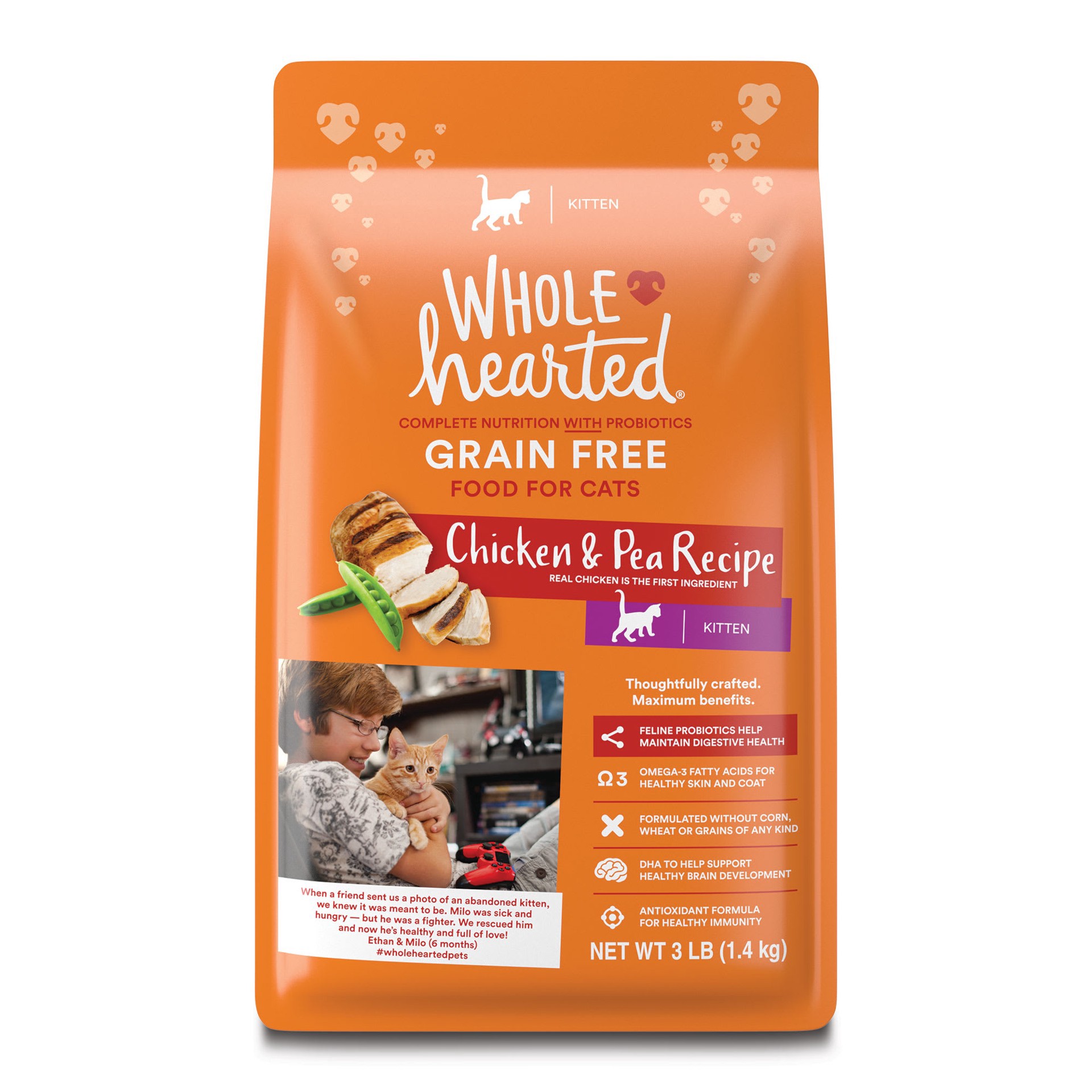 slide 1 of 1, WholeHearted Grain-Free Chicken Recipe Dry Kitten Food, 3 lbs., 1 ct