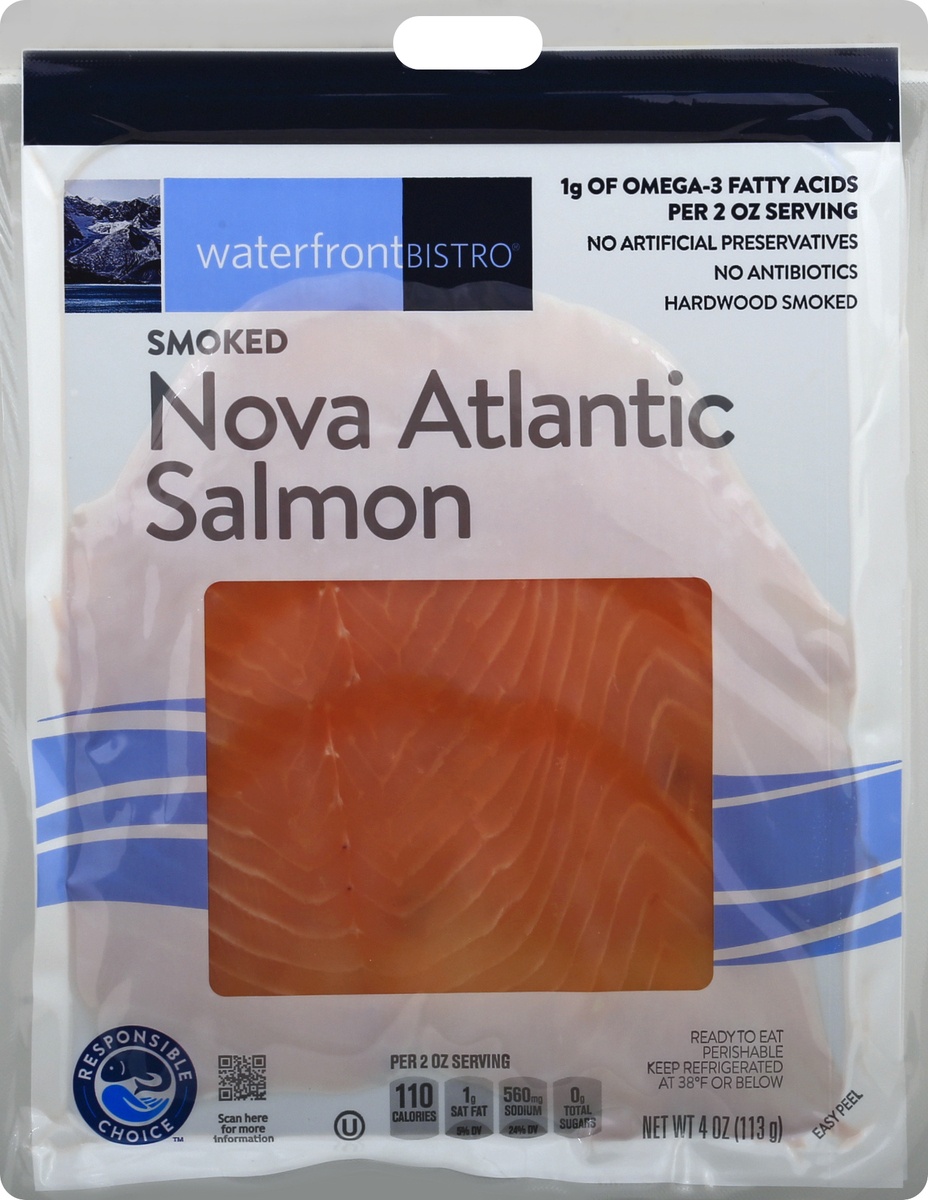 slide 2 of 3, Waterfront Bistro Salmon Nova Atlantic Cold Smoked, 4 oz