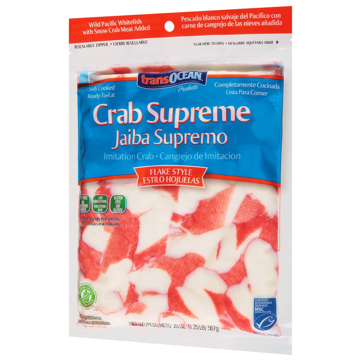 slide 3 of 9, Trans-Ocean Crab Supreme Flake Style Imitation Crab 20 oz, 20 oz