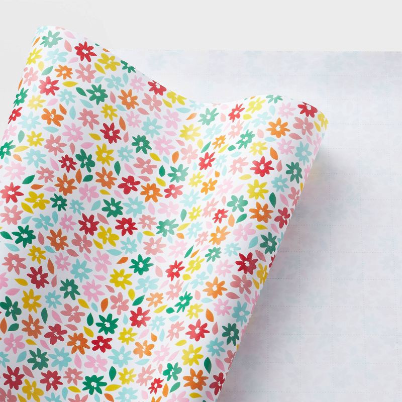 slide 3 of 3, Colorful Flowers Gift Wrapping Paper - Spritz™: Birthday Floral Multi-Colored, , 96" x 30", 1 ct