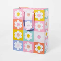 Medium Daisy Checkers Birthday Gift Bag Colorful - Spritz™: Floral Multicolor Pastels, Botanical Pattern, Girl's Birthday Bag