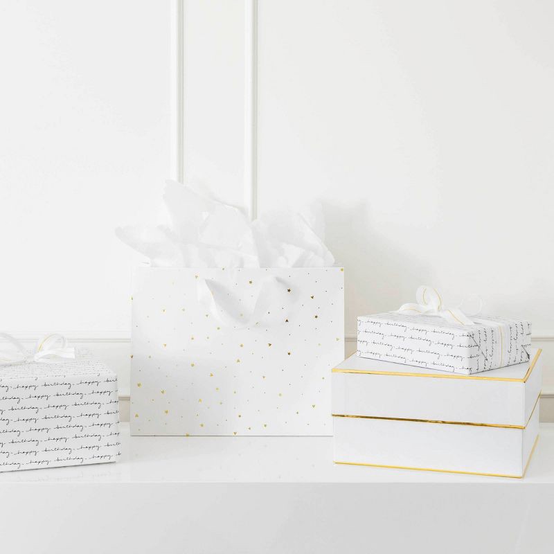 slide 3 of 4, Sugar Paper + Target Foil Heart Pattern Medium Gift Bag White/Gold - Sugar Paper™ + Target, 1 ct