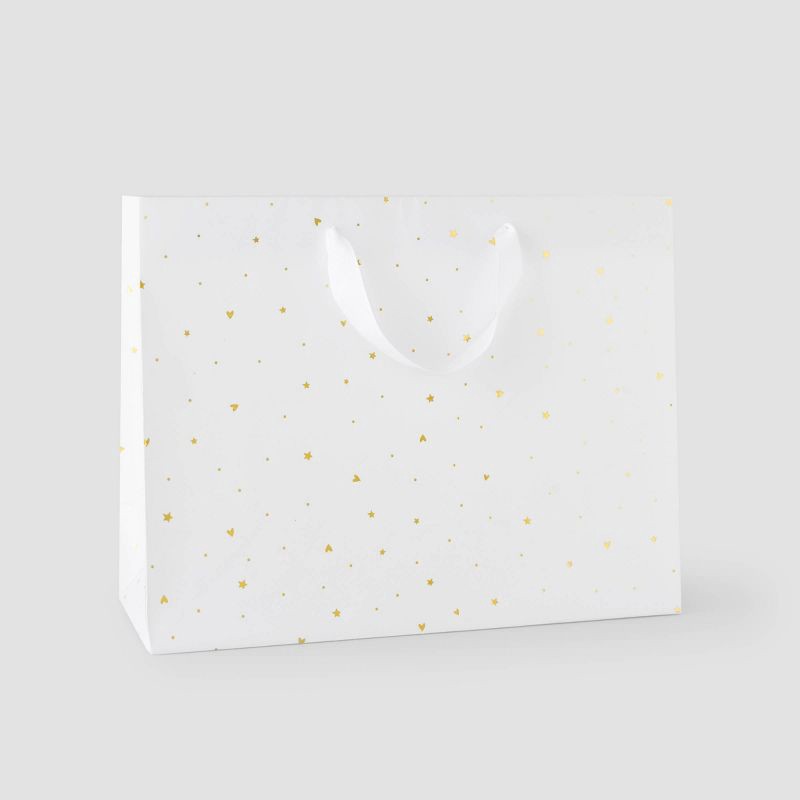 slide 1 of 4, Sugar Paper + Target Foil Heart Pattern Medium Gift Bag White/Gold - Sugar Paper™ + Target, 1 ct