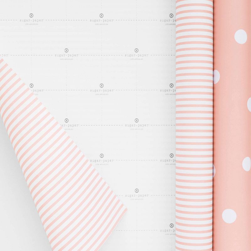 slide 2 of 9, Sugar Paper + Target 2pk 118"x30" Polka Dot and Striped Wrapping Paper Set Pink/White - Sugar Paper™ + Target, 2 ct