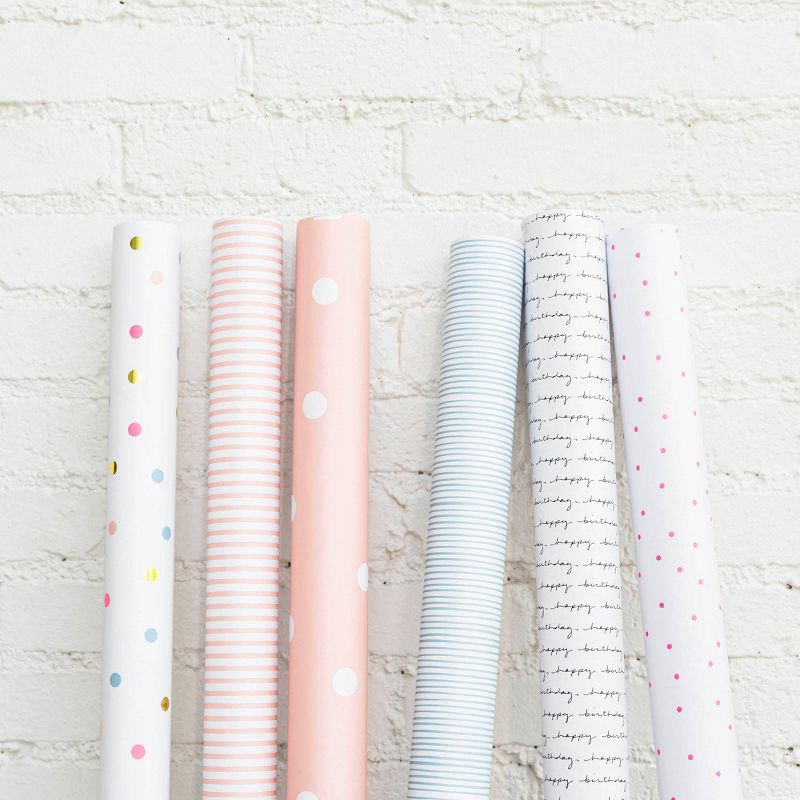 slide 5 of 9, Sugar Paper + Target 2pk 118"x30" Polka Dot and Striped Wrapping Paper Set Pink/White - Sugar Paper™ + Target, 2 ct