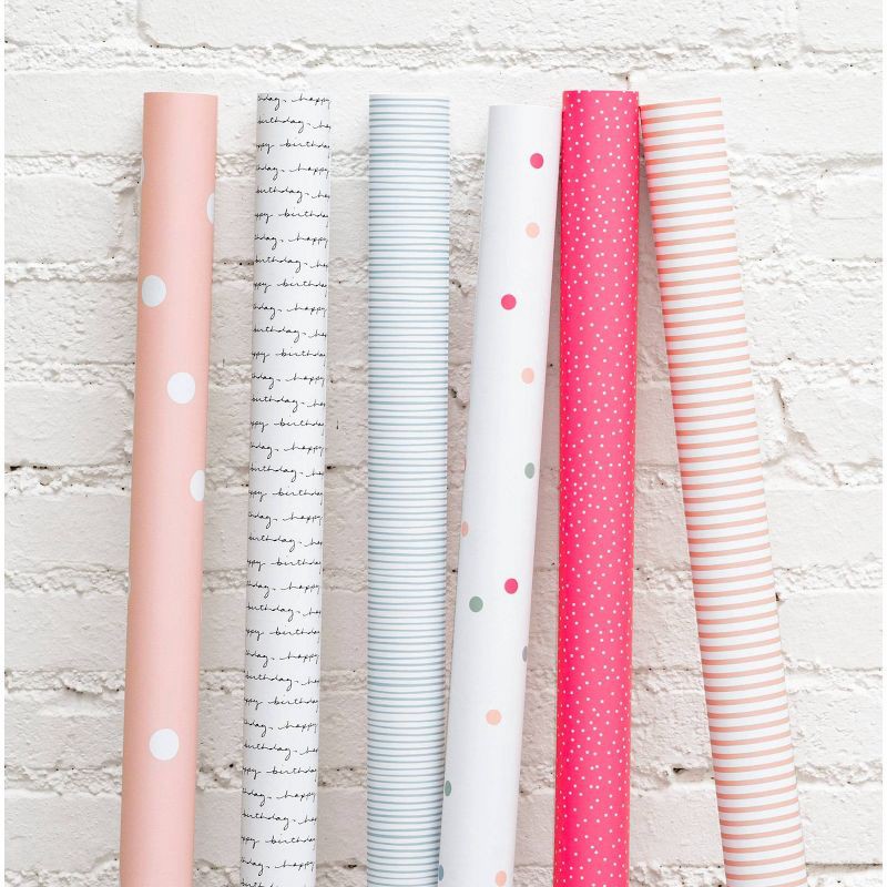 slide 9 of 9, Sugar Paper + Target 2pk 118"x30" Polka Dot and Striped Wrapping Paper Set Pink/White - Sugar Paper™ + Target, 2 ct