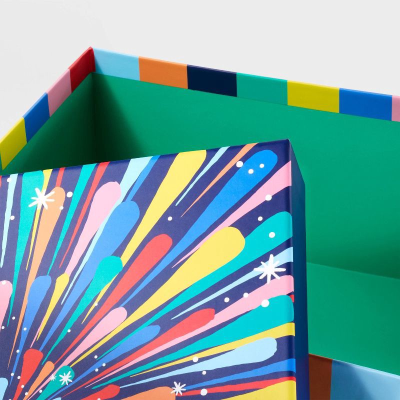 slide 3 of 3, Starburst Striped Gift Box - Spritz™: Multicolor Abstract Outer Space Theme, Paper, 10"x10"x5.125" Giftbox, 1 ct