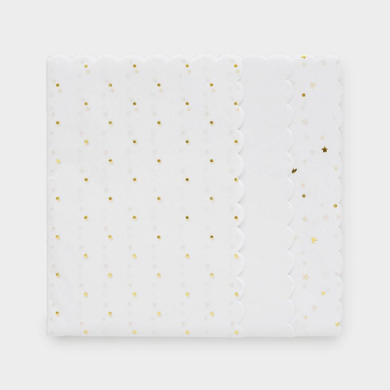 slide 1 of 4, Sugar Paper + Target 25ct Scalloped Edge Foil Polka Dots Tissue Paper White/Gold - Sugar Paper™ + Target, 25 ct