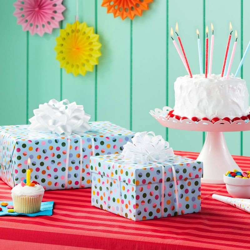 slide 2 of 3, 96"x30" Polka Dot Wrapping Paper Blue/Colorful - Spritz™: Birthday Gift Wrap, Multi-Colored, , 96" x 30", 1 ct