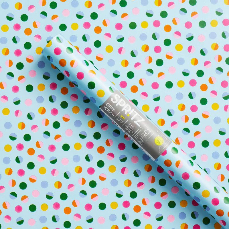 slide 1 of 3, 96"x30" Polka Dot Wrapping Paper Blue/Colorful - Spritz™: Birthday Gift Wrap, Multi-Colored, , 96" x 30", 1 ct