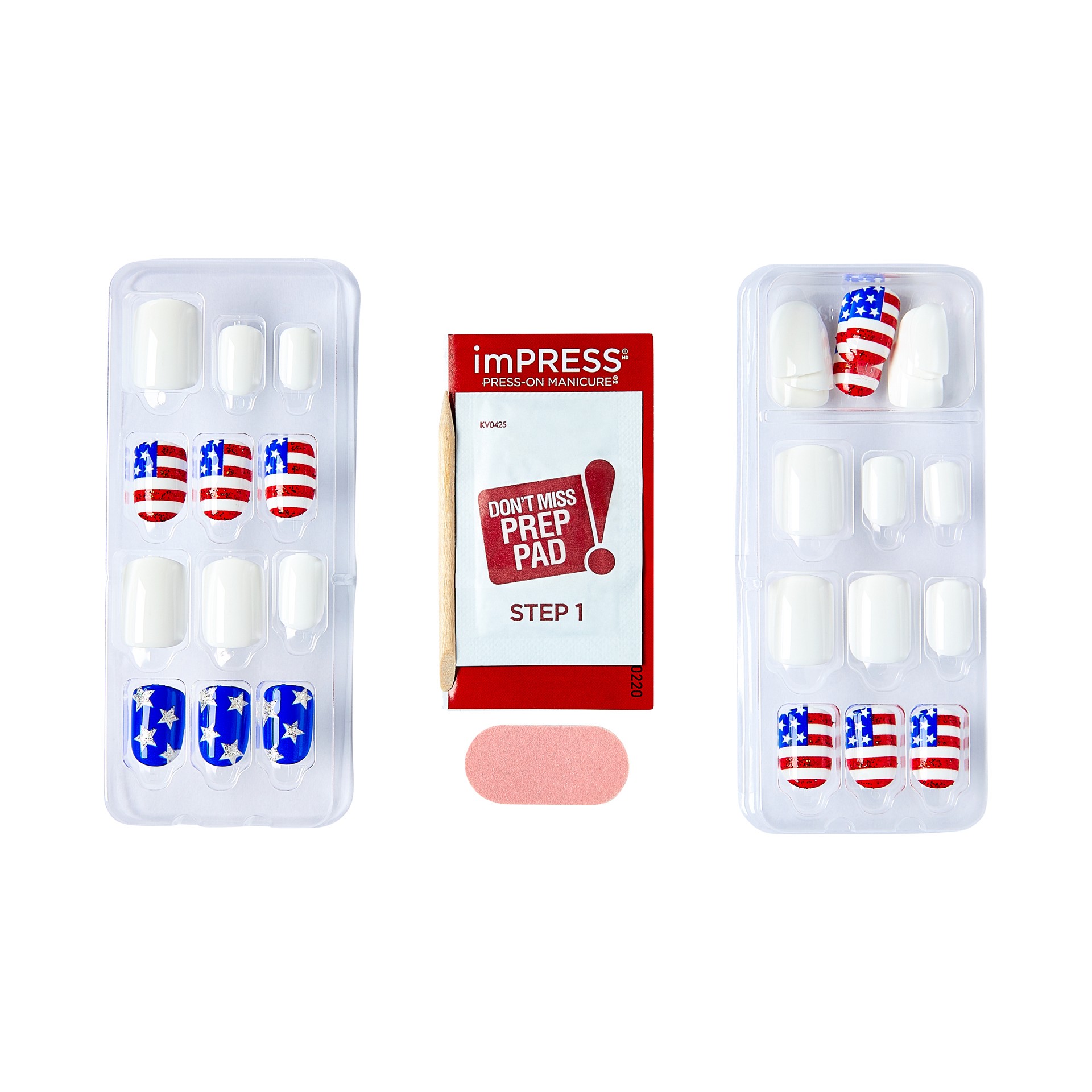 slide 2 of 5, imPRESS Short Square Press-On Nails, Red, White & Blue, 30 Pieces, 1 ct