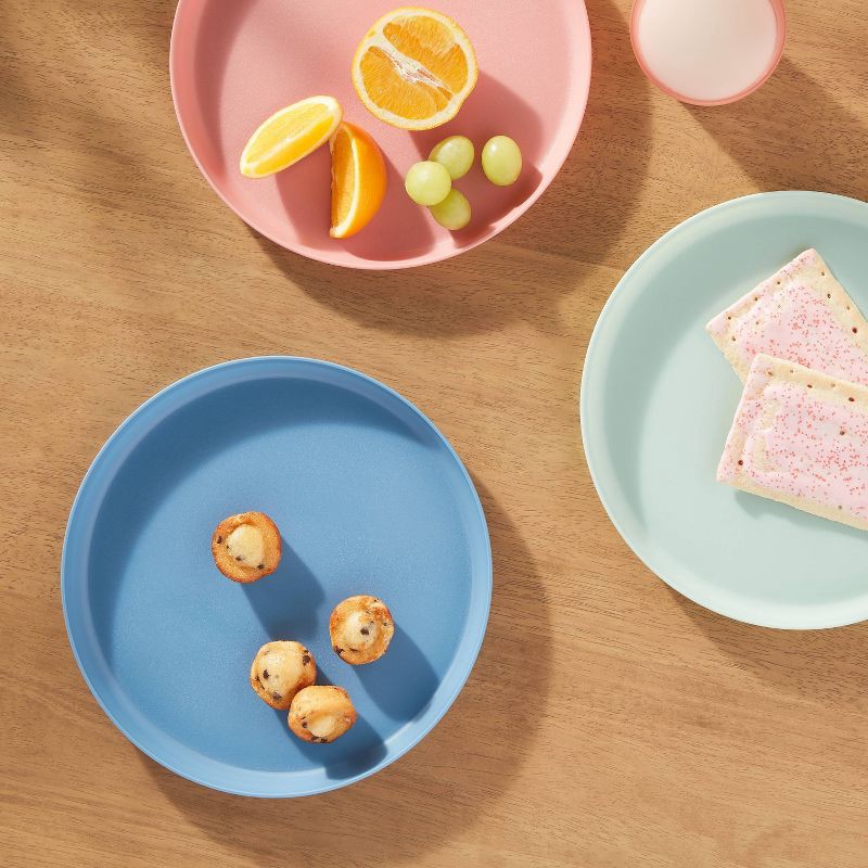 slide 2 of 3, 9.6" Plastic Kids' Dinner Plate Blue - Pillowfort™: Dishwasher & Microwave Safe, Solid Round Design, 1 ct