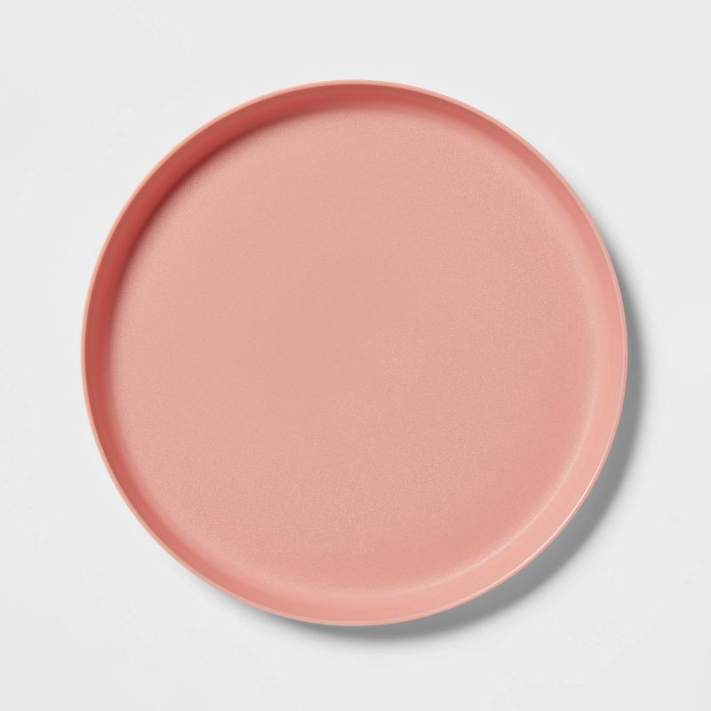 slide 1 of 3, 9.6" Plastic Kids' Dinner Plate Coral Pink - Pillowfort™: Dishwasher & Microwave Safe, Solid Round Design, 1 ct