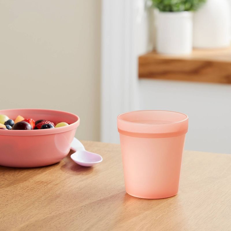 slide 2 of 3, 8oz Plastic Kids' Short Tumbler Coral Pink - Pillowfort™: Reusable Stackable Cup, Dishwasher & Microwave Safe, 8 oz