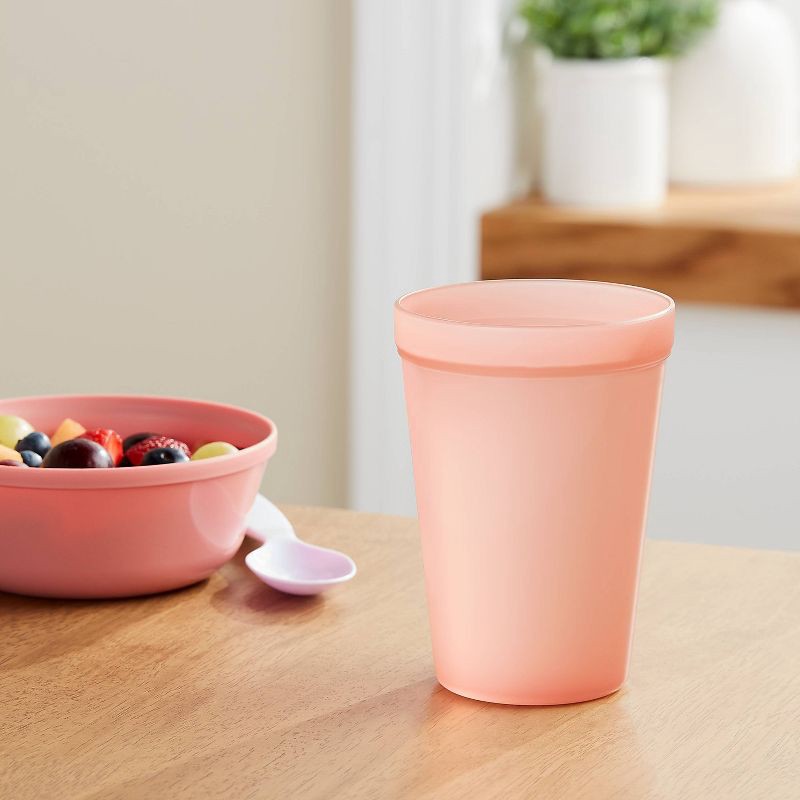 slide 2 of 3, 13.5oz Plastic Kids' Tall Tumbler Coral Pink - Pillowfort™: Stackable Cup, Dishwasher & Microwave Safe, 13.5 oz