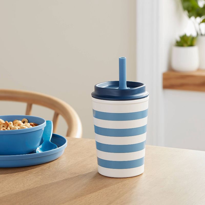 slide 3 of 3, Kids' 12oz Leak Proof Stainless Steel Portable Straw Tumbler Blue - Pillowfort™, 12 oz