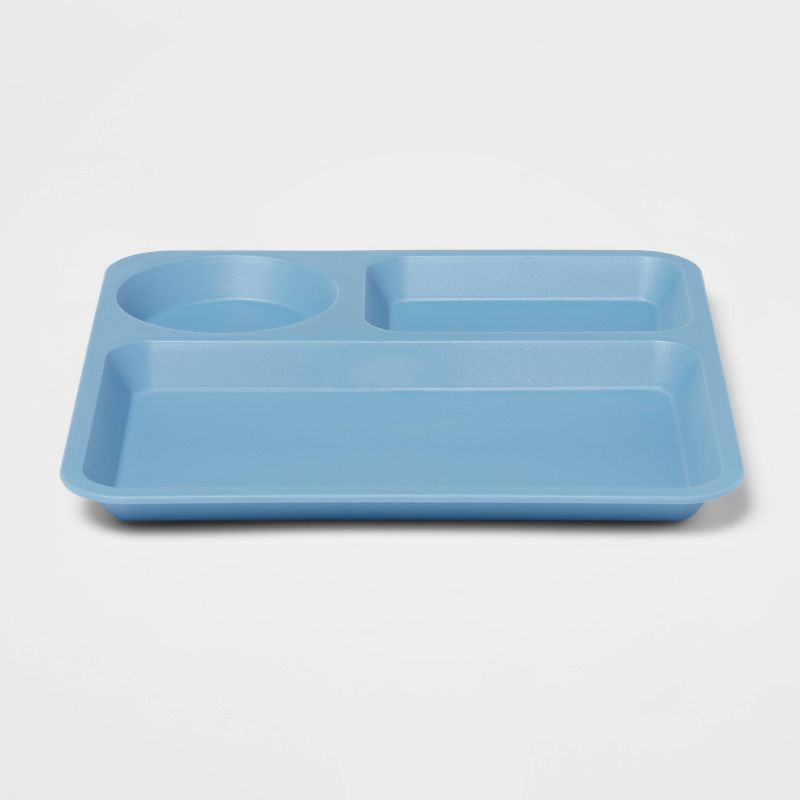 slide 3 of 3, 10" Plastic Kids' Square Divided Plate Blue - Pillowfort™: Dishwasher & Microwave Safe, Toddler Dining, 1 ct