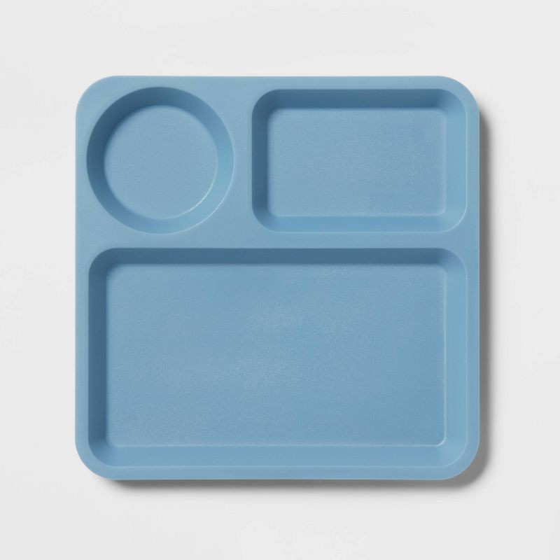 slide 1 of 3, 10" Plastic Kids' Square Divided Plate Blue - Pillowfort™: Dishwasher & Microwave Safe, Toddler Dining, 1 ct