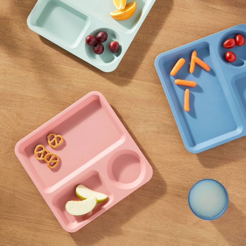 slide 2 of 3, 10" Plastic Kids' Square Divided Plate Coral Pink - Pillowfort™: Dishwasher & Microwave Safe, Toddler Dining, 1 ct