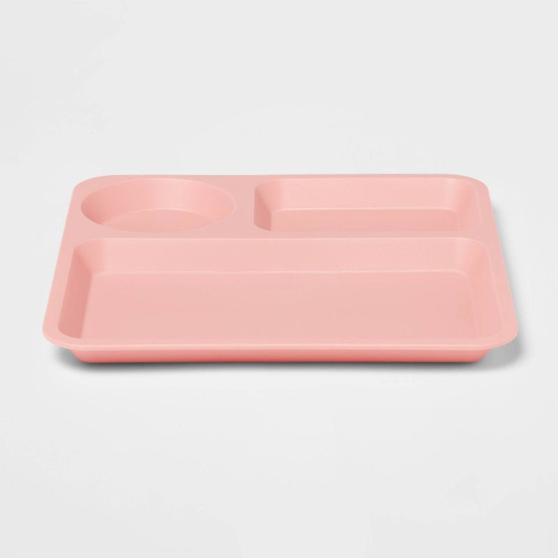 slide 3 of 3, 10" Plastic Kids' Square Divided Plate Coral Pink - Pillowfort™: Dishwasher & Microwave Safe, Toddler Dining, 1 ct