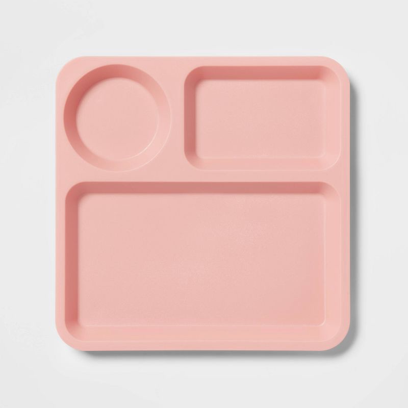 slide 1 of 3, 10" Plastic Kids' Square Divided Plate Coral Pink - Pillowfort™: Dishwasher & Microwave Safe, Toddler Dining, 1 ct