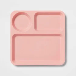 10" Plastic Kids' Square Divided Plate Coral Pink - Pillowfort™: Dishwasher & Microwave Safe, Toddler Dining