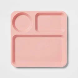 10" Plastic Kids' Square Divided Plate Coral Pink - Pillowfort™: Dishwasher & Microwave Safe, Toddler Dining