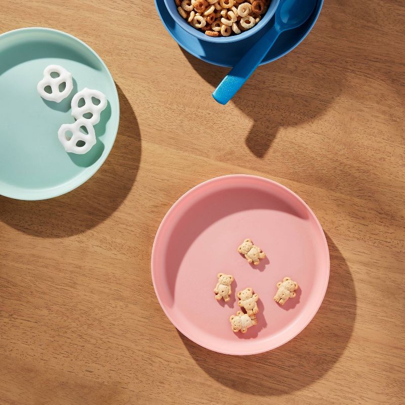 slide 2 of 3, 7.3" Plastic Kids' Plate Coral Pink - Pillowfort™: Dishwasher & Microwave Safe, Solid Round Design, 1 ct