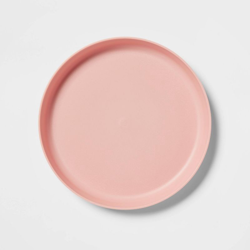 slide 1 of 3, 7.3" Plastic Kids' Plate Coral Pink - Pillowfort™: Dishwasher & Microwave Safe, Solid Round Design, 1 ct