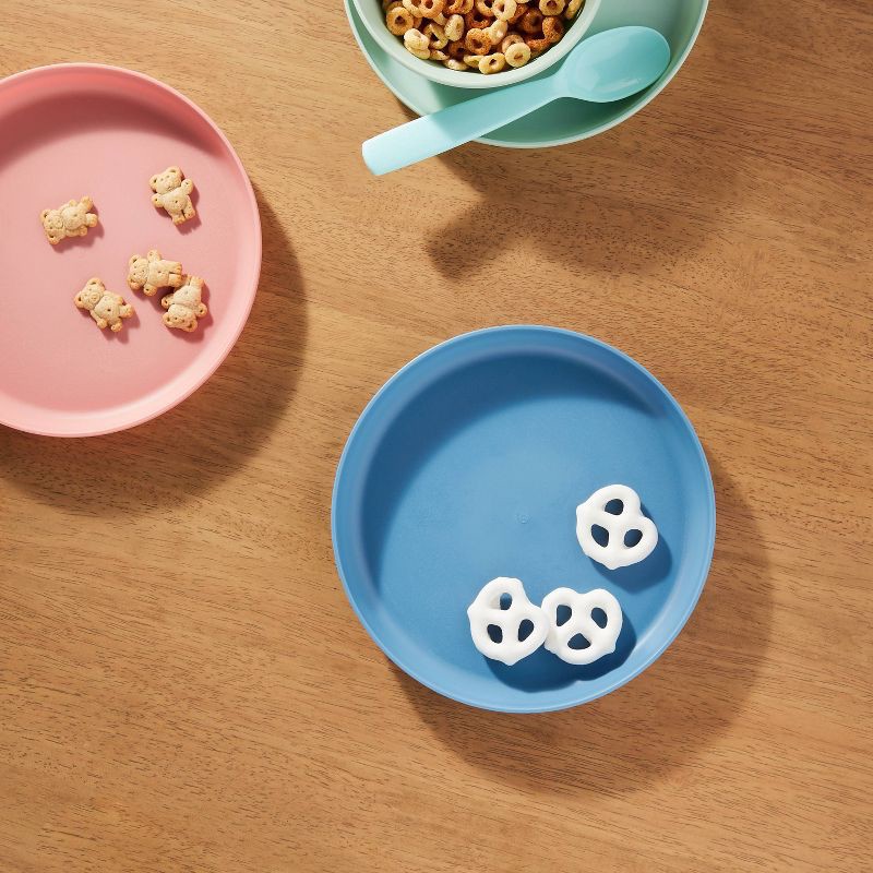 slide 2 of 3, 7.3" Plastic Kids' Plate Blue - Pillowfort™: Dishwasher & Microwave Safe, Solid Round Design, 1 ct